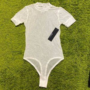 NWT Sheer Bodysuit Mono B White Size L